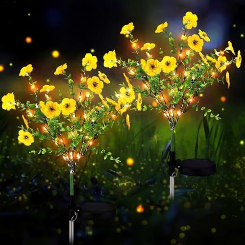 Glooglitter 2 Pack Yellow Solar Flower Stake Light Outdoor Garden, Violet by Glooglitter