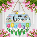 Wesiti Hello Spring Wooden Hanging Sign Rustic Tulip Flower Front Door Wreath Farmhouse Floral Wood Welcome Hanger Sign for Indoor Outdoor Home Porch Window Decor by Unteilti