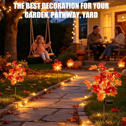 Fall Solar Lights Outdoor Decorative,Maple Leaf Stakes Lights, 2Pack - Image 7