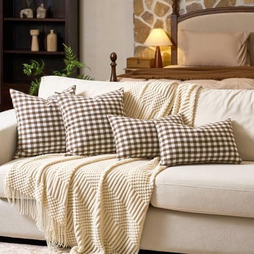 Fall Brown Plaid Gingham Euro Pillow Sham Cover 24x24, Large Pillow Covers - Image 5