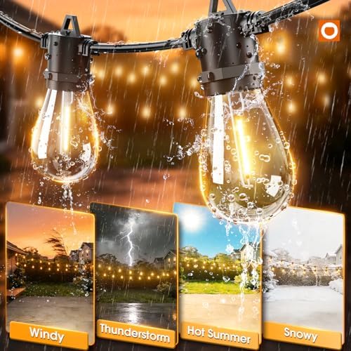 addlon 50FT LED Outdoor String Lights, Waterproof Dimmable Bulbs for Patio - Image 4