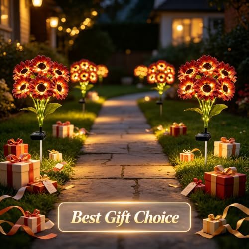 Solar Sunflower Lights Outdoor Garden Decor, 6 Pack Solar Brown Flowers Lights with 18 Sunflowers, Waterproof Fall Decor Stake Decorative Light Auto ON/Off for Garden Yard Patio, Gift for Women - Image 7
