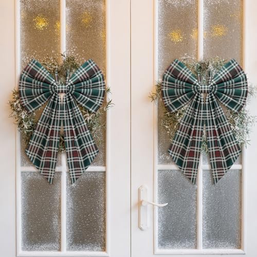 Suncalla 2 Pcs Red Green Christmas Plaid Wreath Bows 18'' x 12'' - Image 6