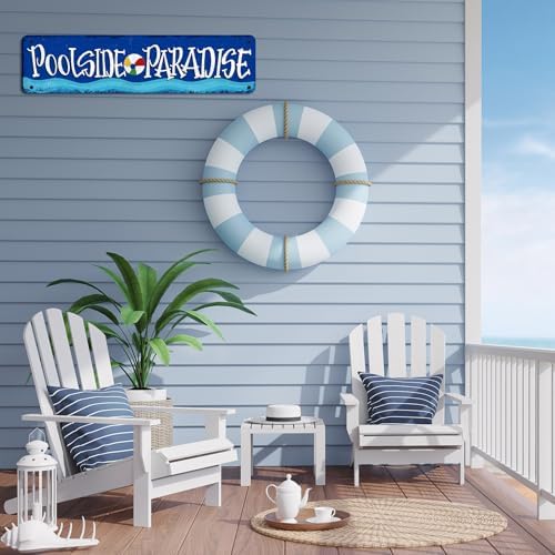 Poolside Paradise Pool Sign Outdoor Bar Decor Metal, Classic - Image 5