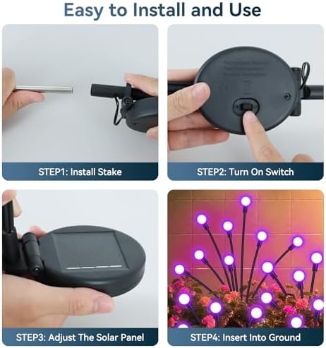 Slyuexu Solar Garden Lights Outdoor Waterproof, 2 Pack 16 LED Swaying Firefly Lights Outdoor Decor Light for Pathway Party Christmas Decoration, Unique Gifts for Women, Purple - Image 6