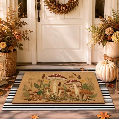 Drydiet 2 Pcs Fall Mushroom Woodland Door Mat Set, Autumn Cottagecore Decor by Drydiet