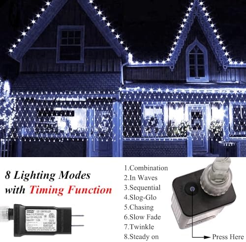 LED Net Lights Mesh Lights, 240LED Timer Tree Warp Fairy Lights Outdoor Hanging String Light for Christmas, Halloween, Garden, Walkway, Bushes Decor-9.8ft x 6.6ft(White) - Image 4