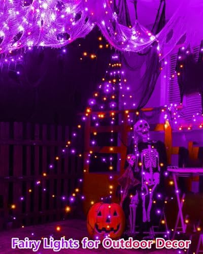 4Pack 60LED Fairy Lights Battery Operated Orange and Purple Halloween Decor - Image 6