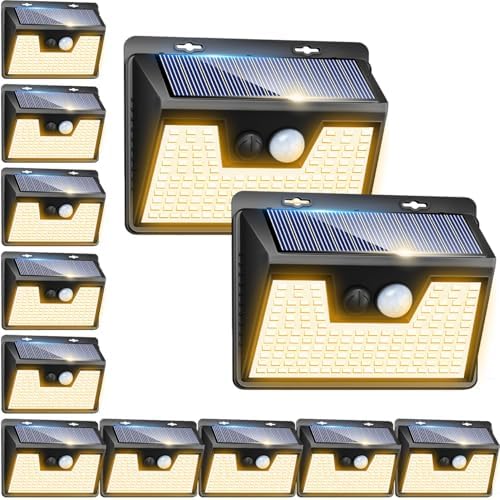 Peasur Solar Lights Outdoor Waterproof, 12Pack 140LED Motion Sensor Lights Solar Powered 3 Modes, Solar Security Fence Lights for Wall Garden Yard Outside(Warm White) by Peasur
