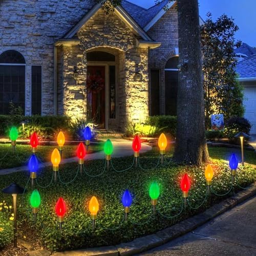 SUNSGNE C9 Christmas Pathway Lights, 7Ft Outdoor Stake with 4 Jumbo Multicolor LED Bulbs, Connectable Marker for Xmas Walkway Driveway Lawn Decor - Image 6
