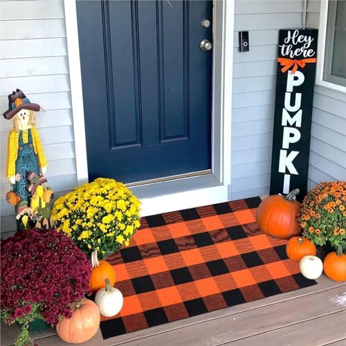 Buffalo Plaid Area Rug 27.5x43 in, Orange Black Indoor Outdoor Rug - Image 4