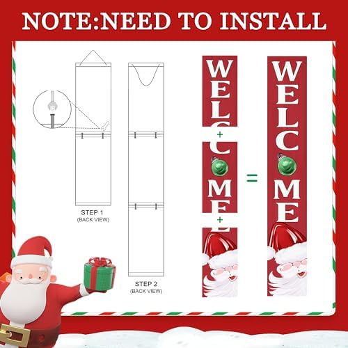 Christmas Welcome Porch Sign Decor Santa Wooden Hanging Sign Door Porch Standing Decorative Signs Plaques for Front Door Farmhouse Outdoor Indoor Welcome Sign Wall Craft Decor 47.2"H - Image 4