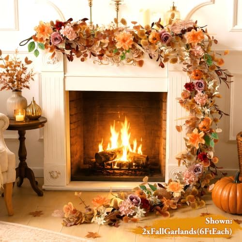 6FT Fall Garland for Mantle, Pumpkin Dahlia Garland Fall Decor - Image 5