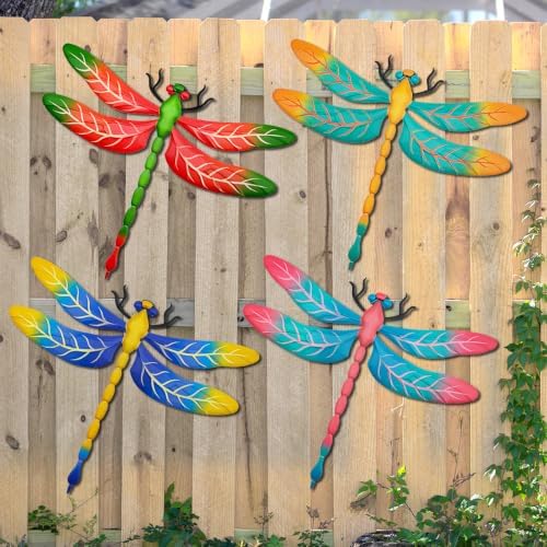 4 Pcs Large Metal Dragonfly Outdoor Wall Hanging Decor by eoorau