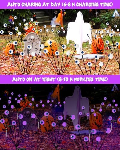 Solar Halloween Decorations Outdoor 6 Pack 36 LED Purple Eyeball Lights - Image 3