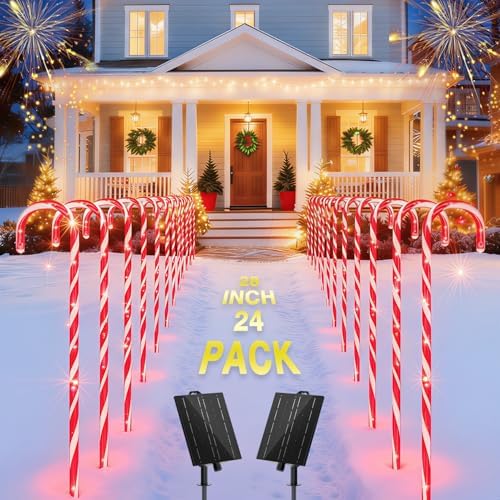 COOLWUFAN 24 Pack 28" Solar Candy Cane Path Lights Christmas Decorations by COOLWUFAN