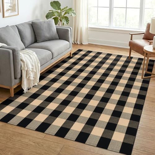 KOZYFLY Buffalo Plaid Area Rug 5x7 ft Living Room Rug, Brown and Black by KOZYFLY