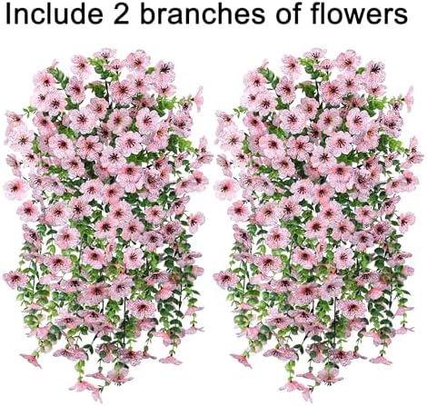 HyeFlora Artificial Flowers for Outdoors Decoration, 2Pcs Pink Fake Hanging Spring Summer Decor, Lifelike Plants, UV & Fading Resistant Flower for Porch Patio Balcony Planter Yard Home Garden - Image 2