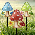 Mushroom Garden Stakes Set of 3 Metal Glass 10" Outdoor Yard Lawn Decor by LEGIFOGardenDecor