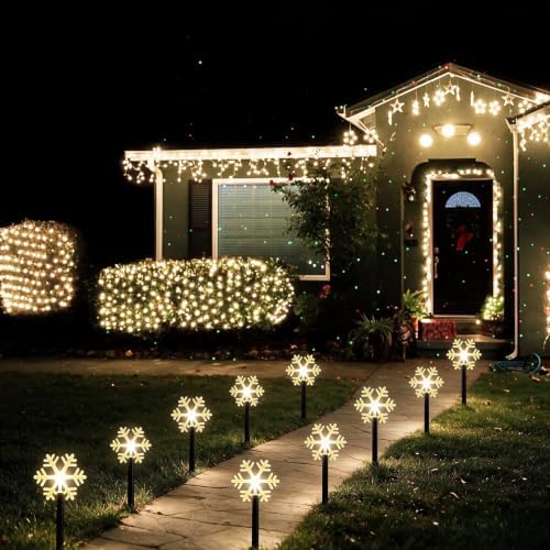 10 Pack Christmas Solar Pathway Lights, Snowflake Outdoor Decorations - Image 5