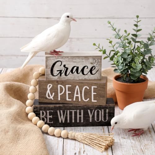 Moucuny 4 Pcs Christian Table Decoration Wooden Stack with Beaded Tassel - Image 3