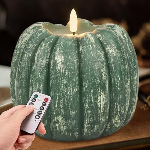 Fall Decorations for Home - Flickering Flameless Wax Pumpkin LED Candle by moredots