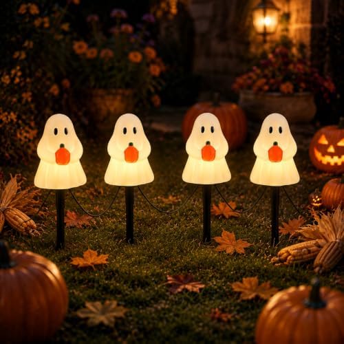 10.5FT Halloween Ghost Pathway Lights, 5 PK Plug in LED Ghost Stake Lights by Unknown