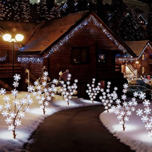 Upgraded 4 Packs Solar Snowflake Lights for Christmas Decorations Outdoor, 80 LED Waterproof Stake Lights for Lawn, Patio, Porch, Pathway, Yard - Image 2