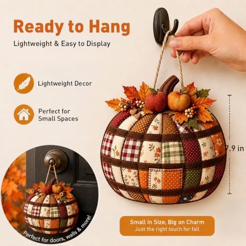 Autumn Retro Patchwork Pumpkin Door Hanging with Lights, F - Image 3