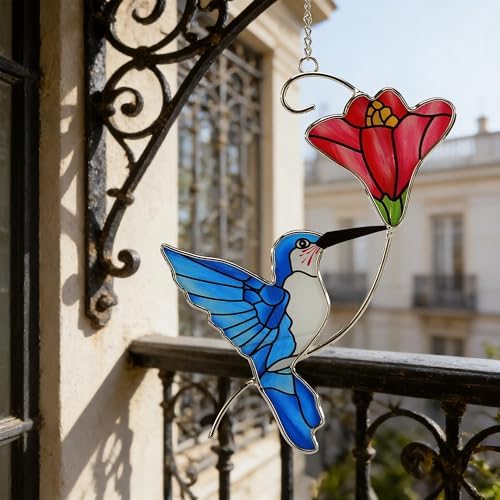 Stained Glass Hummingbird Suncatcher, Blue Bird, 13.4 Inch - Image 5