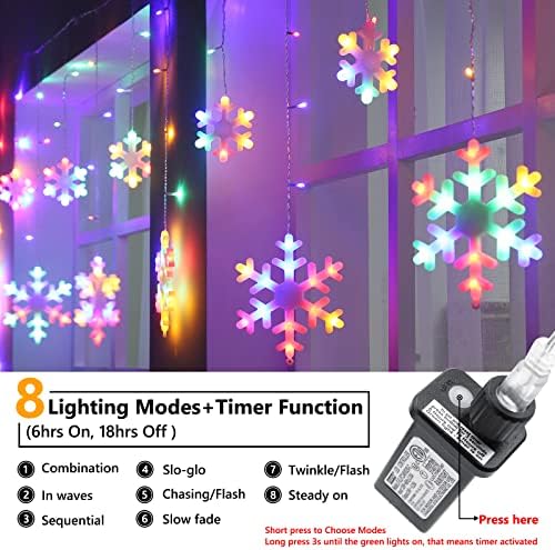 Christmas Snowflake Lights Outdoor, 17.22ft 264 LED Snowflake Icicle Lights with 22 Drops, 8 Modes connectable Plug In Christmas Light Waterproof for Eaves, Garden, Indoor & Outdoor Decor (Multicolor) - Image 2