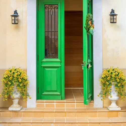 LikSoor 4 Pcs Artificial Outdoor Hanging Plants Spring Summer Decoration UV Resistant Faux Silk Flowers for Outside, Garden, Porch, Window, Home Decor (Yellow) - Image 6