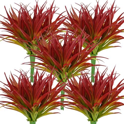 32 Pcs Artificial Grass Fake Plants 17.3in Outdoor Plants UV Resistant Greenery Stems Fake Grass for Home Window Garden Office Patio Pathway Front Porch Décor Light Green & Red by Phliofd