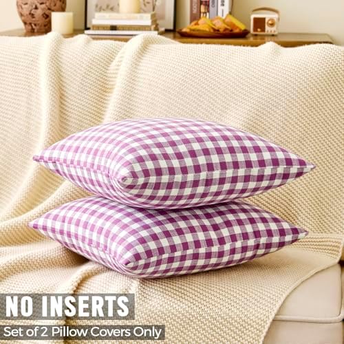 Outdoor Lavender Gingham Plaid Decorative Lumbar Pillow Cover 12x20(Purple) - Image 2