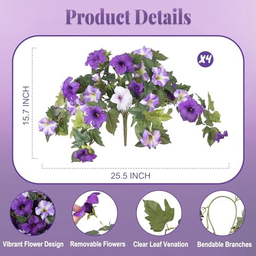 Ammyoo 4 Pcs Artificial Fake Petunia Flowers for Outdoor Decoration - Image 2