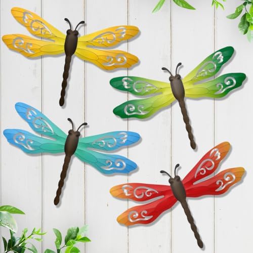 4 Pcs Metal Dragonfly Outdoor Wall Art Hanging Decor by eoorau