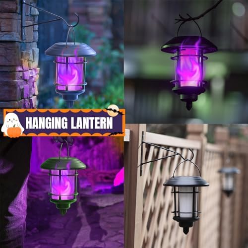 Dynaming 6 Pack Solar Flame Torch Lights Outdoor, Dual Use Flickering Purple Flame Garden Light, Hanging Lantern, Auto On/Off & Waterproof Halloween Lighting for Lawn Patio Yard Walkway Driveway - Image 6