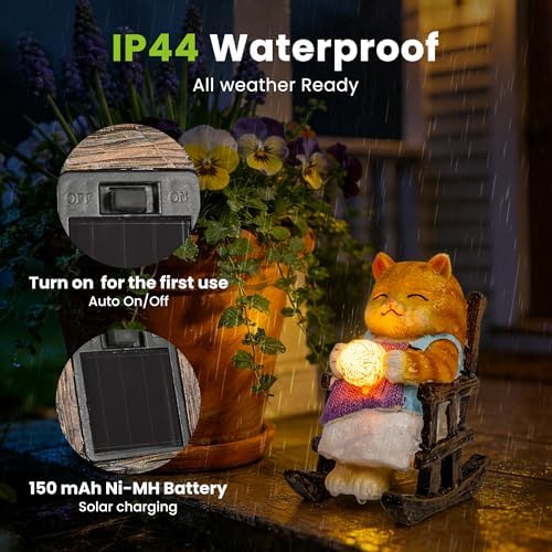 SOWSUN Solar Garden Decor Outdoor Miniature Cat Statue for Patio Yard - Image 6