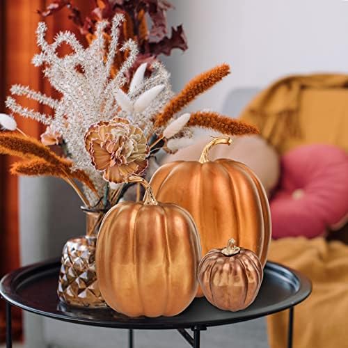 Winlyn 7 Pcs Assorted Sizes Artificial Metallic Bronze Pumpkins Rustic Decorative Fall Foam Pumpkins for Gifts Thanksgiving Halloween Harvest Fall Wedding Table Centerpiece Mantel Shelf Decor - Image 5