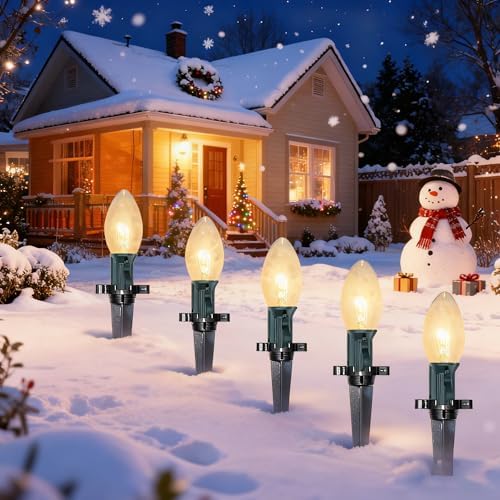 C9 Christmas Pathway String Lights, 38Ft Clear Pathway String Lights Outdoor with 25 Clear Bulbs and Stakes, Waterproof Walkway Lights for Outside Driveway Sidewalk Outdoor Christmas Decorations by Abeja