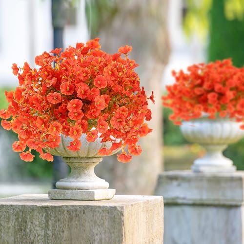 Artificial Flowers for Outdoors 12 Bundles Realistic Faux Plants UV Resistant Fake Silk Morning Glory with Eucalyptus for Front Door Planter Patio Porch Fall Thanksgiving Autumn Decoration (Orange) - Image 4