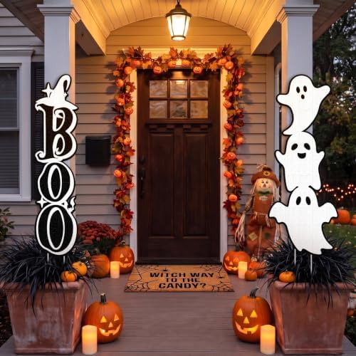 Thyle 2 Pcs Halloween Front Porch Decor, Boo Ghost Outdoor Porch Sign by Thyle