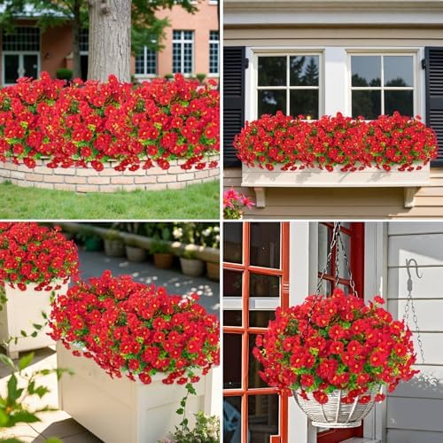 Ouddy Decor 24 Pcs Artificial Morning Glory Flowers for Outdoors, Red - Image 5
