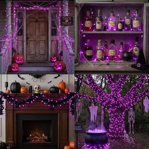 LAMPHOME Purple Halloween Lights Indoor Outdoor, 19.6ft 100 Count Christmas String Lights Plug in for Christmas Tree, Bedroom Garden Party Xmas Decorations - Image 7