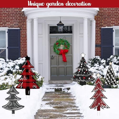5 PCS Christmas Tree Yard Signs - Outdoor Lawn Sign Decorations with Stakes for Xmas Winter Party Porch Lawn Walkway Decor - Image 4