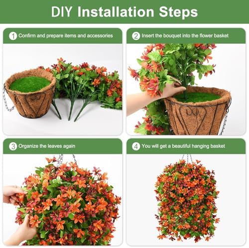 INQCMY Artificial Hanging Flowers Decoration, 4pcs Fake Floral Basket Plants for Outdoor Porch, Faux Shrubs Home Spring Decor UV Resistant Potted Violets for Outside Garden No Fade - Image 6