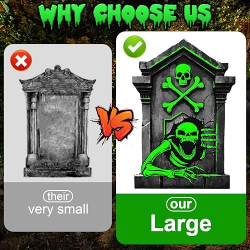 25.2in Halloween Tombstones Outdoor Decor Glow in The Dark - 5PCS Large Tombstones for Graves Halloween Gravestones Decorations Yard Signs - Image 4