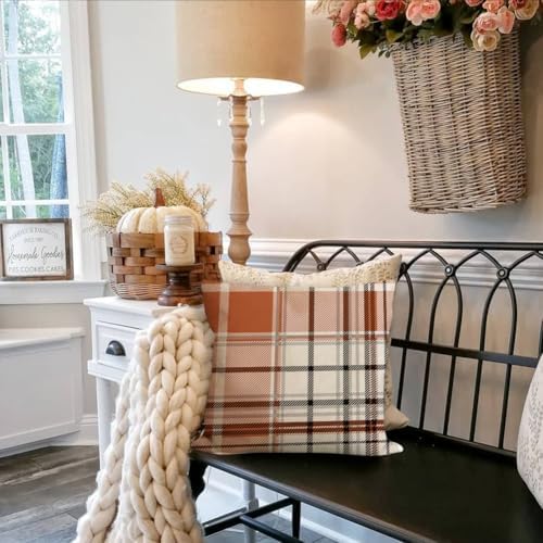 RABUSOFA Fall Pillow Covers 16x16 Tartan Plaid Fall Decorations for Home - Image 3