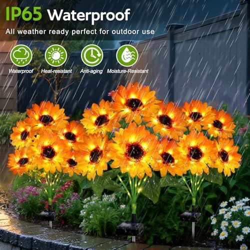 Solar Sunflower Lights Outdoor Garden Decor, 4 Pack Solar Flowers Lights with 18 Sunflowers, Waterproof Fall Decor Stake Decorative Light Auto ON/Off for Garden Yard Patio, Gift for Women - Image 4