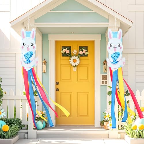 NOVWANG 40 Inch 3D Rabbit Bunny Easter Windsock, Spring Windsocks for Yard Garden Patio Balcony, Easter Outdoor Hanging Decorations - Image 4